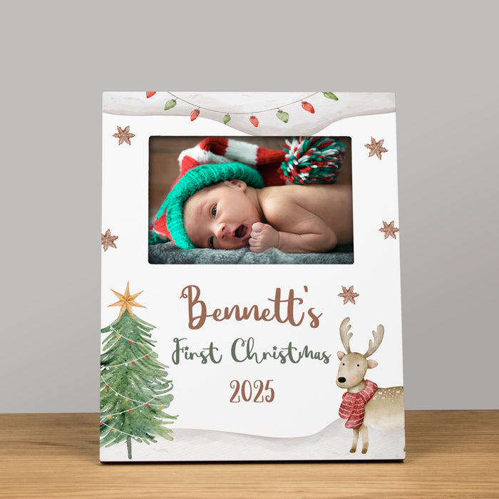 Personalized Christmas photo frame with baby's first Christmas design