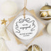 Engagement ornament with 'We're engaged' text and personalized details, surrounded by gold Christmas ornaments.