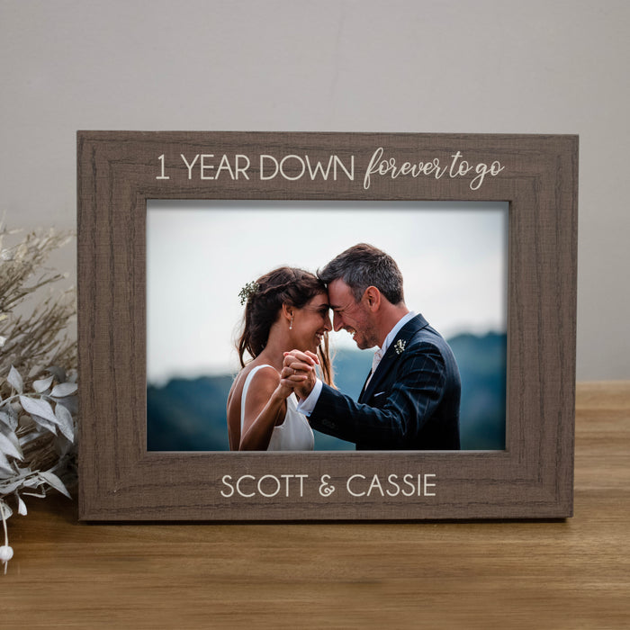 Personalized "One Year Down, Forever To Go" First Anniversary Picture Frame