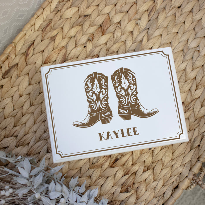 Personalized Western Cowgirl Boot Name Jewelry Box