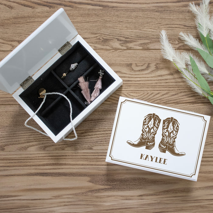 Personalized Western Cowgirl Boot Name Jewelry Box