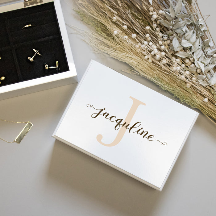 Personalized Neutral Name Monogram Jewelry Box