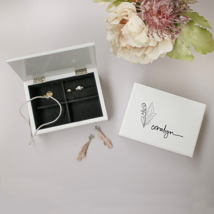 Personalized Birth Flower Name Jewelry Box