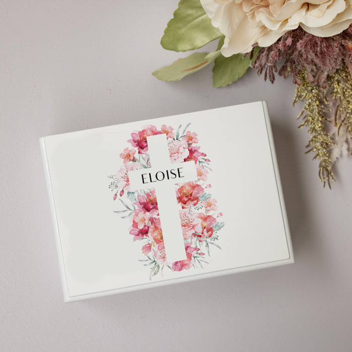 Personalized Floral Cross Jewelry Box