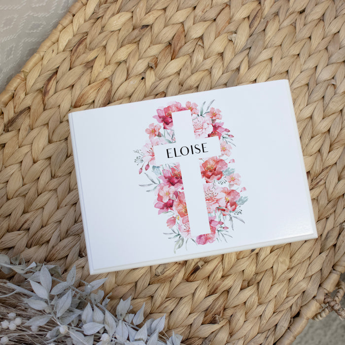 Personalized Floral Cross Jewelry Box