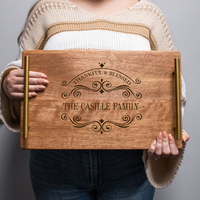 Personalized "Thankful & Blessed" Serving Tray with Handles