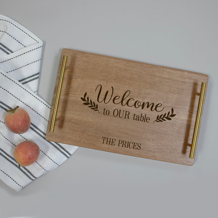 Personalized "Welcome to Our Table" Serving Tray with Handles