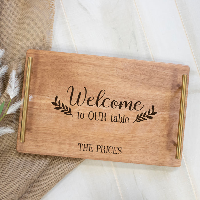 Personalized "Welcome to Our Table" Serving Tray with Handles