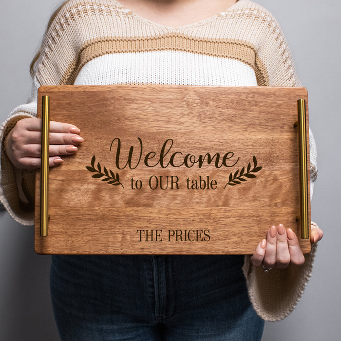 Personalized "Welcome to Our Table" Serving Tray with Handles