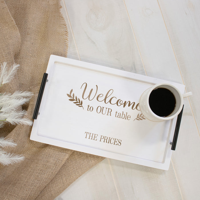 Personalized "Welcome to Our Table" Serving Tray with Handles