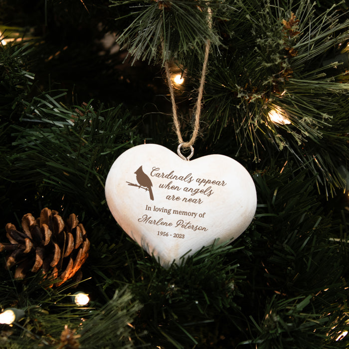 Personalized Cardinals Appear Memorial Heart Ornament