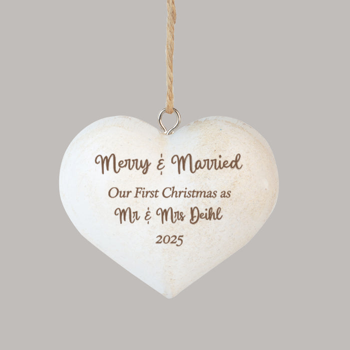 Personalized First Christmas as Mr. and Mrs. Heart Ornament