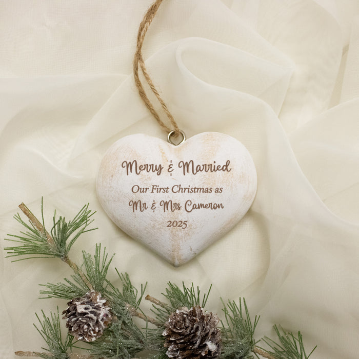 Personalized First Christmas as Mr. and Mrs. Heart Ornament