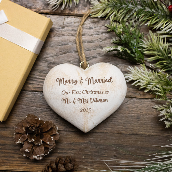 Personalized First Christmas as Mr. and Mrs. Heart Ornament