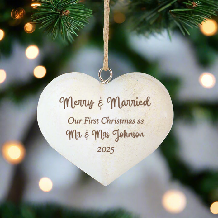 Personalized First Christmas as Mr. and Mrs. Heart Ornament