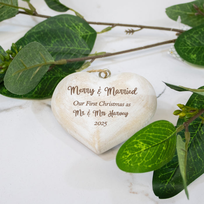 Personalized First Christmas as Mr. and Mrs. Heart Ornament