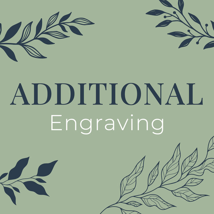 Text 'ADDITIONAL Engraving' on a light green background decorated with navy blue leaves
