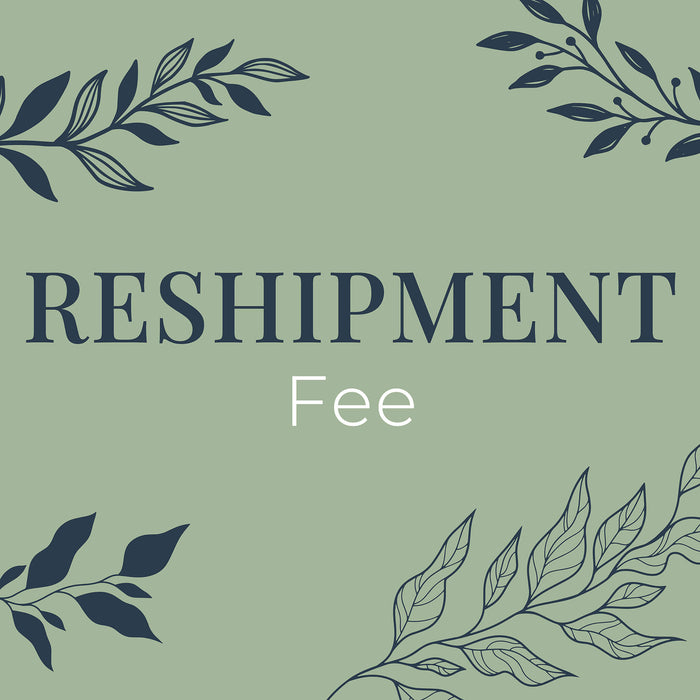 Text 'RESHIPMENT Fee' on a green background with leaf decorations