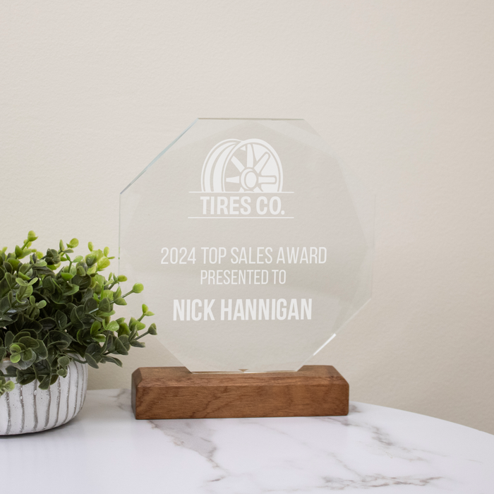 Custom Octagon Company Logo Crystal Award Plaque