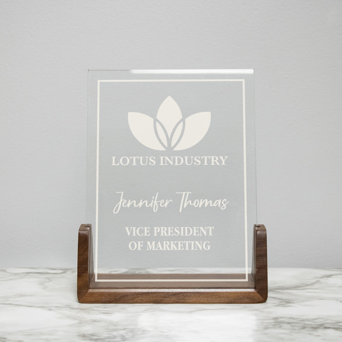 Engraved company logo award plaque