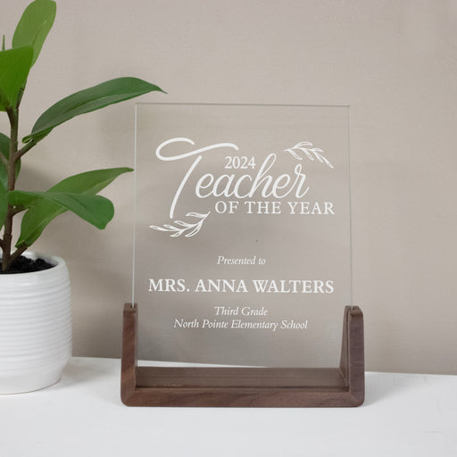 Personalized Teacher of the Year award plaque