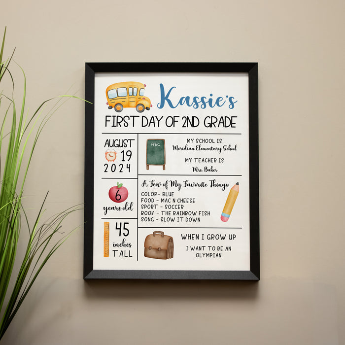 Personalized Student Back to School Grade Information Sign