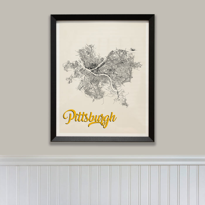 Pittsburgh Street Road Map Wall Art