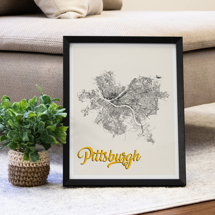 Pittsburgh Street Road Map Wall Art