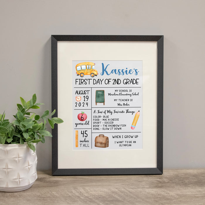 Personalized Student Back to School Grade Information Sign