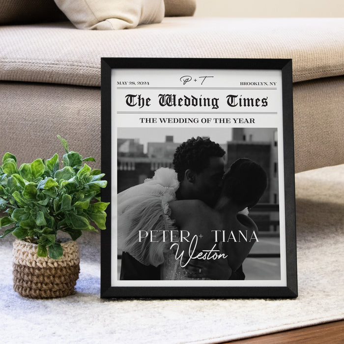 Framed Wedding Newspaper Cover Wall Sign