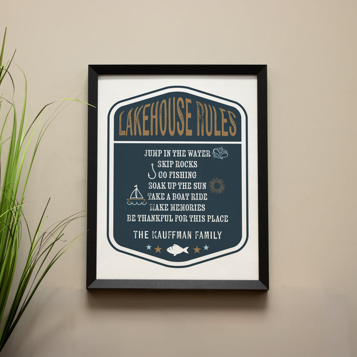 Personalized Lakehouse Rules Framed Wall Art or Download