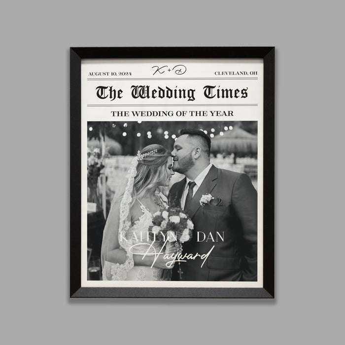 Personalized wedding photo newspaper sign