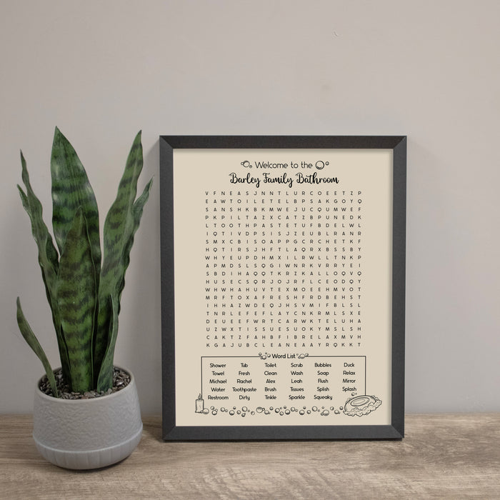 Personalized Bathroom Word Search Framed Art