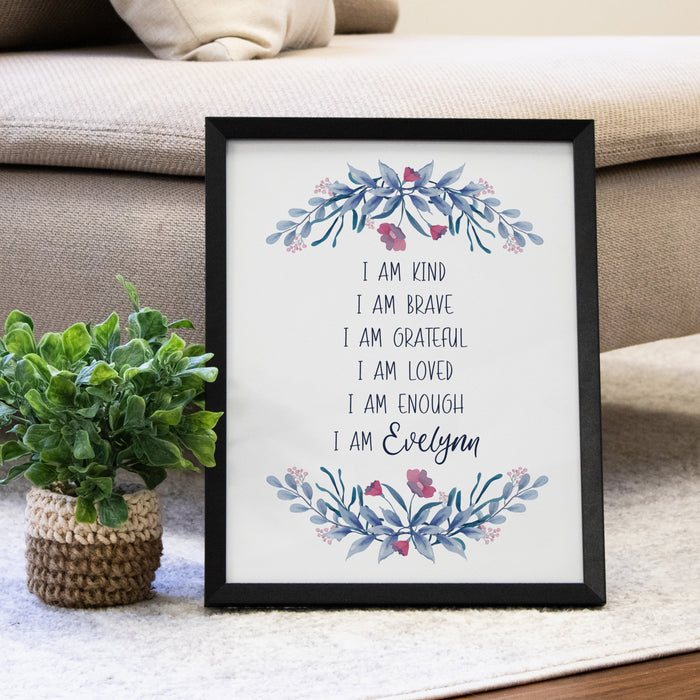 Personalized Floral Affirmation Wall Art for Girls