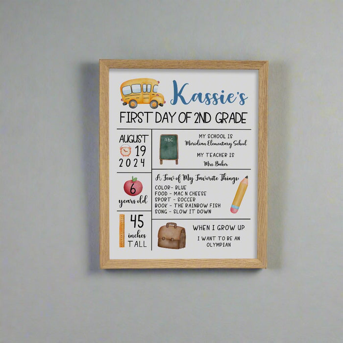 Personalized Student Back to School Grade Information Sign