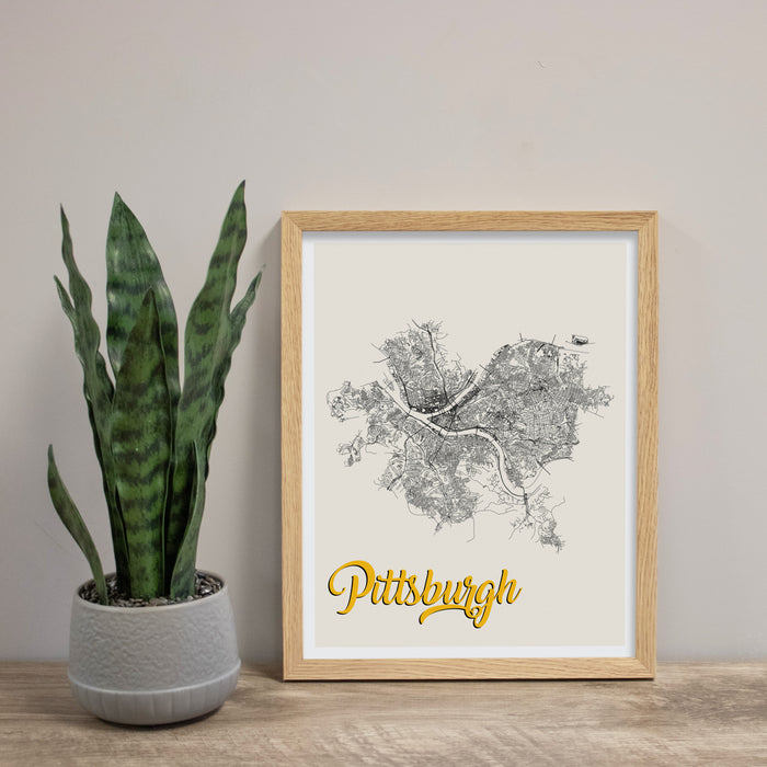 Pittsburgh Street Road Map Wall Art