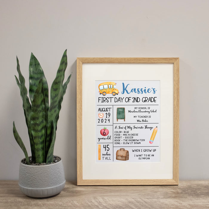 Personalized Student Back to School Grade Information Sign