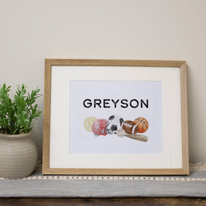 Personalized Watercolor Sports Name Wall Art