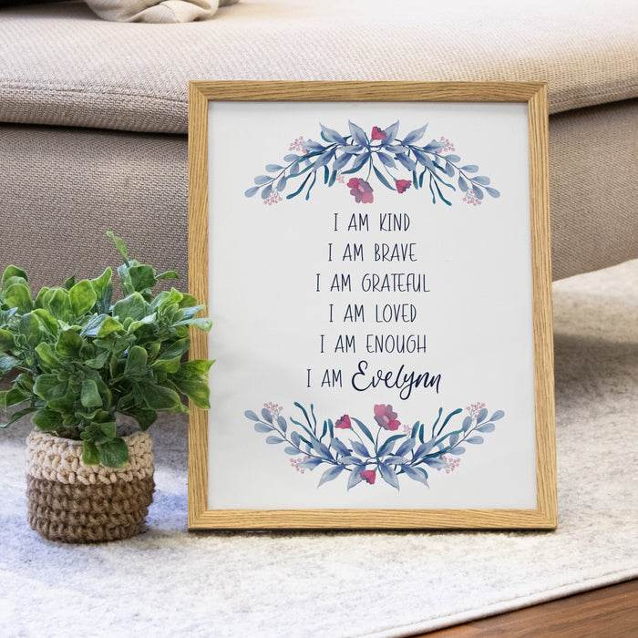 Personalized Floral Affirmation Wall Art for Girls