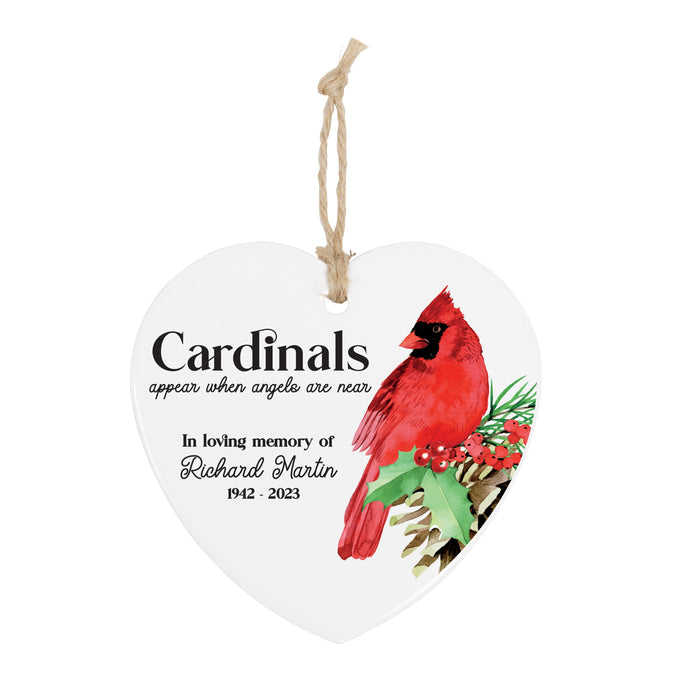 "Cardinals Appear" Memorial Christmas Heart Ornament