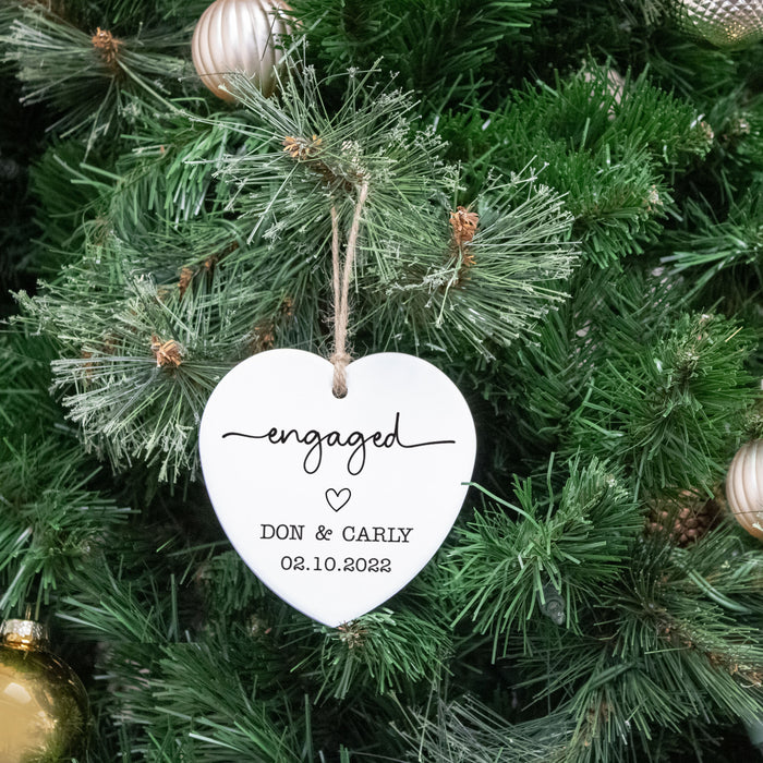 Personalized "Engaged" Christmas Heart Ornament