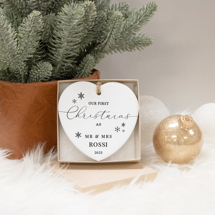Personalized "First Christmas as Mr & Mrs" Heart Ornament