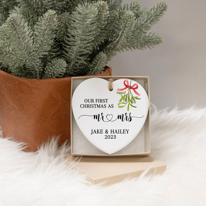 Personalized Our First Christmas as Mr & Mrs Ornament with Mistletoe