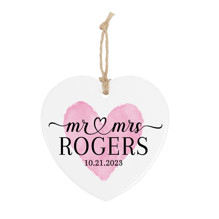Personalized Mr & Mrs Ornament with Pink Heart
