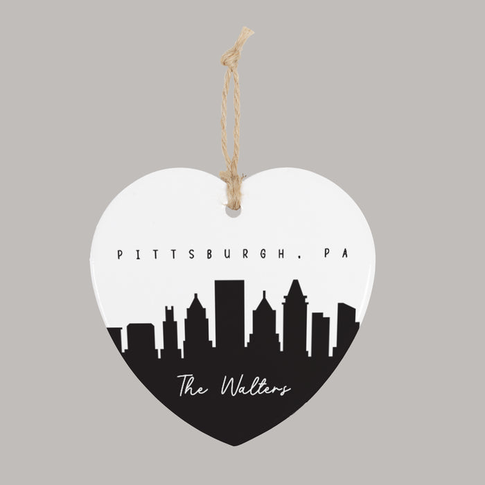 Personalized "Pittsburgh, PA" Christmas Heart Ornament