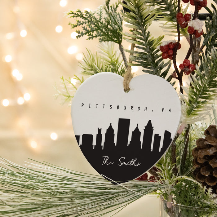 Personalized "Pittsburgh, PA" Christmas Heart Ornament