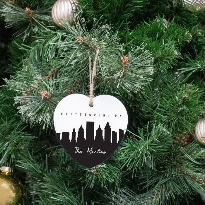 Personalized "Pittsburgh, PA" Christmas Heart Ornament