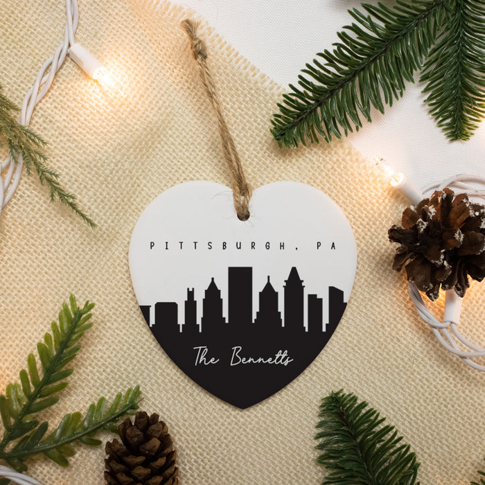 Personalized "Pittsburgh, PA" Christmas Heart Ornament