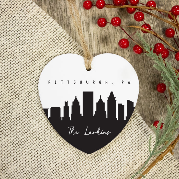 Personalized "Pittsburgh, PA" Christmas Heart Ornament