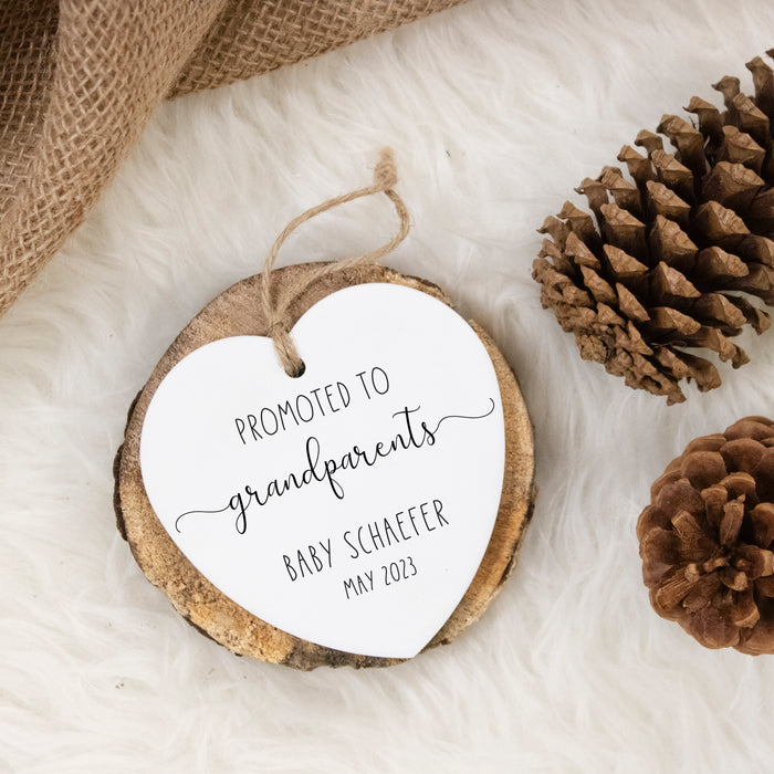 Personalized Promoted to Grandparents Heart Ornament